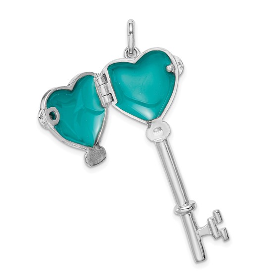 Sterling Silver Rhodium-plated Locket Key Pendant