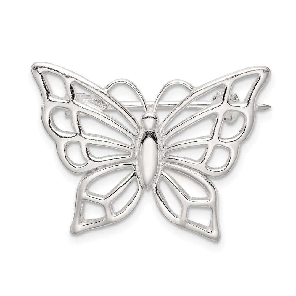Sterling Silver Polished Butterfly Brooch Pin