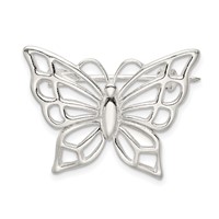 Sterling Silver Polished Butterfly Brooch Pin view 1