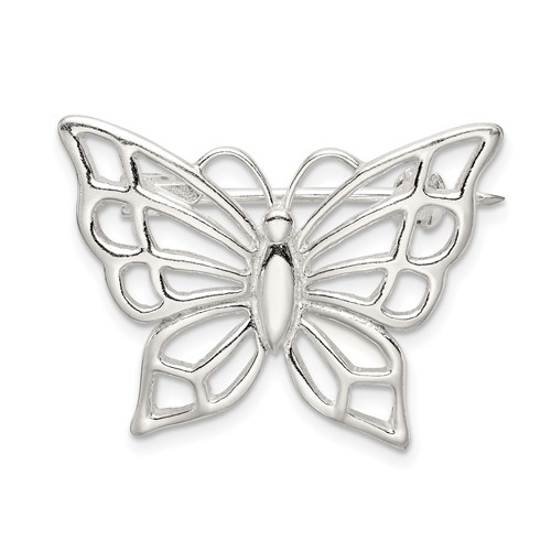 Sterling Silver Polished Butterfly Brooch Pin
