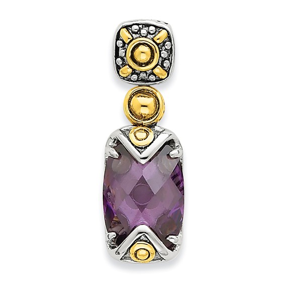 Sterling Silver Gold-plate Antiqued Purple CZ Pendant
