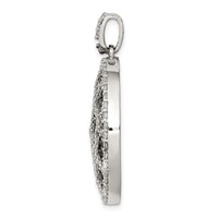 Sterling Silver Rhod-pltd Polished Black White CZ Checkered Circle Pendant view 2