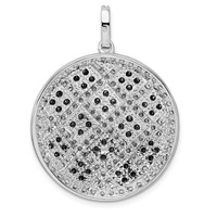 Sterling Silver Rhod-pltd Polished Black White CZ Checkered Circle Pendant view 4