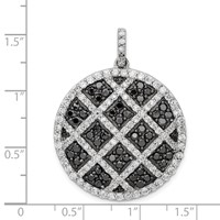 Sterling Silver Rhod-pltd Polished Black White CZ Checkered Circle Pendant view 3