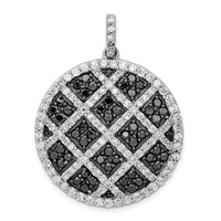 Sterling Silver Rhod-pltd Polished Black White CZ Checkered Circle Pendant view 1