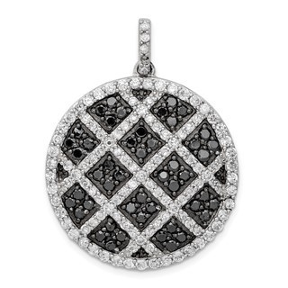 Sterling Silver Rhod-pltd Polished Black/White CZ Checkered Circle Pendant