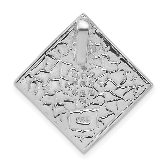 Sterling Silver Polished and White Enameled CZ Chain Slide Pendant