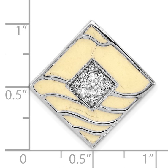Sterling Silver Polished and White Enameled CZ Chain Slide Pendant