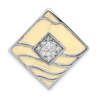 Sterling Silver Polished and White Enameled CZ Chain Slide Pendant