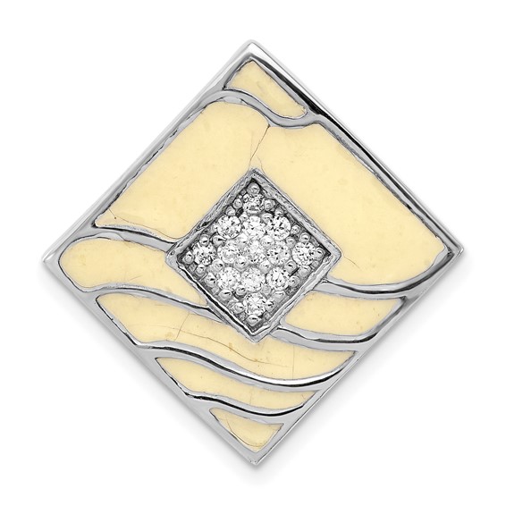 Sterling Silver Polished and White Enameled CZ Chain Slide Pendant