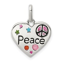 Sterling Silver Multi-color Enameled Heart Peace Charm view 1