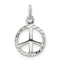 Sterling Silver Diamond-Cut Peace Sign Symbol Charm view 1