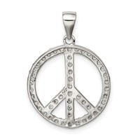 Sterling Silver Rhodium-plated CZ Peace Symbol Pendant view 4