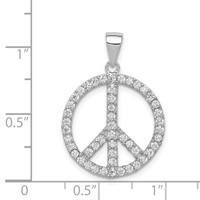 Sterling Silver Rhodium-plated CZ Peace Symbol Pendant view 3