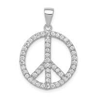Sterling Silver Rhodium-plated CZ Peace Symbol Pendant view 1