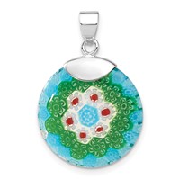 Sterling Silver Multicolored Glass Polished Circle Pendant view 4