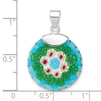 Sterling Silver Multicolored Glass Polished Circle Pendant view 3