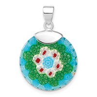 Sterling Silver Multicolored Glass Polished Circle Pendant view 1