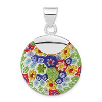 Sterling Silver Polished Multicolored Glass Fancy Round Pendant view 4