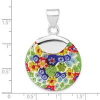 Sterling Silver Polished Multicolored Glass Fancy Round Pendant view 3