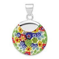 Sterling Silver Polished Multicolored Glass Fancy Round Pendant view 1