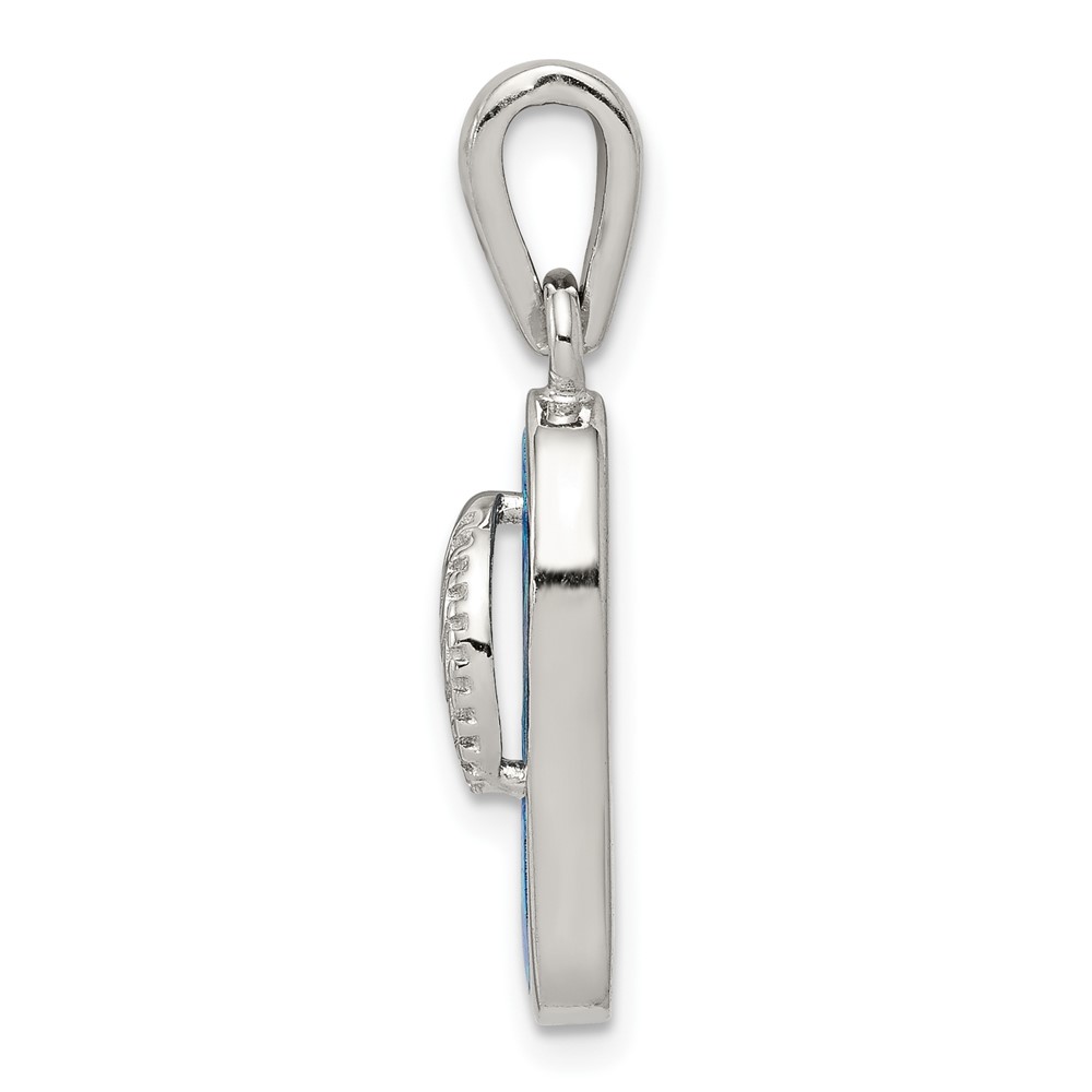 Sterling Silver Rhodium-plated Polished Created Blue Inlay Opal Sandal Pendant (QP1887)
