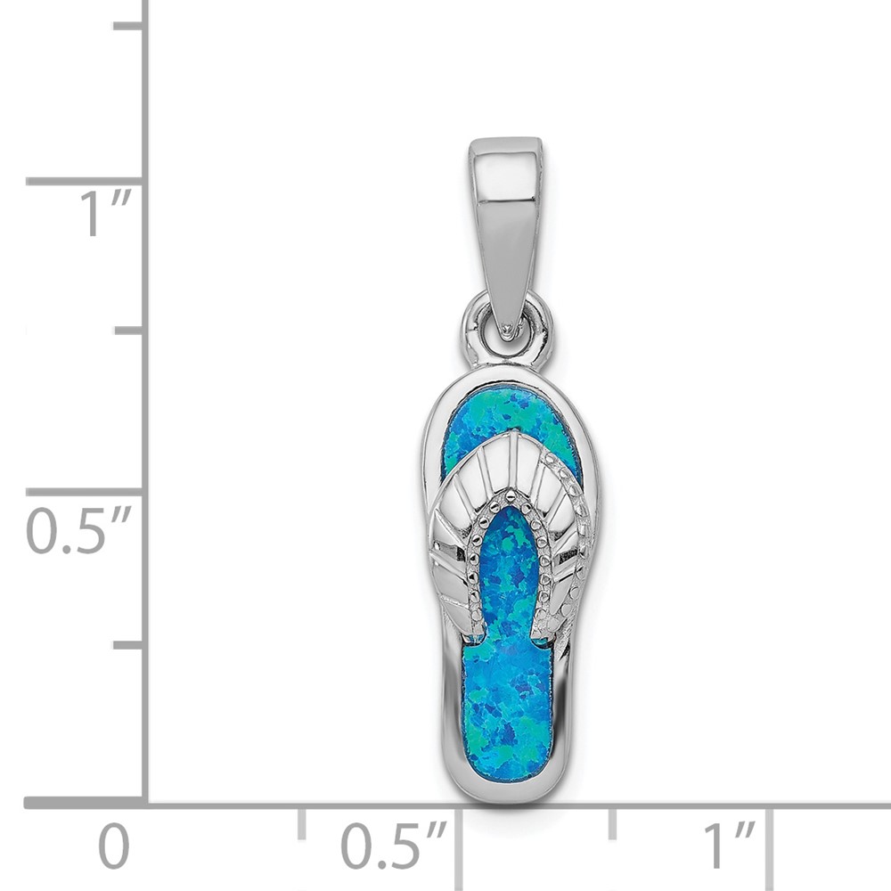 Sterling Silver Rhodium-plated Polished Created Blue Inlay Opal Sandal Pendant (QP1887)
