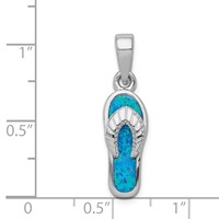 Sterling Silver Rhodium-plated Polished Created Blue Inlay Opal Sandal Pendant view 3