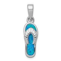 Sterling Silver Rhodium-plated Polished Created Blue Inlay Opal Sandal Pendant view 1