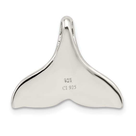 Sterling Silver Rhodium-plated Polished Created Blue Opal Whale Tail Chain Slide