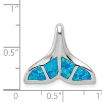 Sterling Silver Rhodium-plated Polished Created Blue Opal Whale Tail Chain Slide view 3