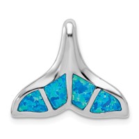 Sterling Silver Rhodium-plated Polished Created Blue Opal Whale Tail Chain Slide view 1