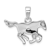 Sterling Silver Rhod-plated Created Blue Opal Inlay Horse Pendant view 4