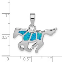 Sterling Silver Rhod-plated Created Blue Opal Inlay Horse Pendant view 3