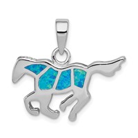 Sterling Silver Rhod-plated Created Blue Opal Inlay Horse Pendant view 1