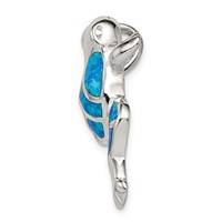 Sterling Silver Rhod-plated Created Blue Opal Inlay Frog Slide Pendant view 2