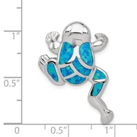 Sterling Silver Rhod-plated Created Blue Opal Inlay Frog Slide Pendant view 3