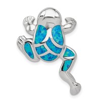 Sterling Silver Rhod-plated Created Blue Opal Inlay Frog Slide Pendant view 1