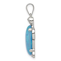 Sterling Silver Rhodium-plated Polished Created Blue Opal Inlay Sea Turtle Pendant view 2