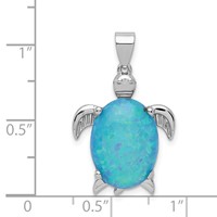 Sterling Silver Rhodium-plated Polished Created Blue Opal Inlay Sea Turtle Pendant view 3