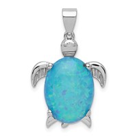 Sterling Silver Rhodium-plated Polished Created Blue Opal Inlay Sea Turtle Pendant view 1