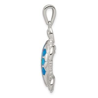 Sterling Silver Rhod-plated Created Blue Opal Inlay CZ Tortoise Pendant view 2