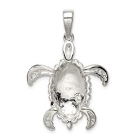 Sterling Silver Rhod-plated Created Blue Opal Inlay CZ Tortoise Pendant view 4