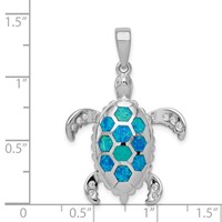 Sterling Silver Rhod-plated Created Blue Opal Inlay CZ Tortoise Pendant view 3