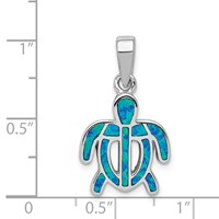 Sterling Silver Rhodium-plated Polished Created Blue Opal Inlay Tortoise Pendant view 3