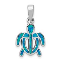 Sterling Silver Rhodium-plated Polished Created Blue Opal Inlay Tortoise Pendant view 1