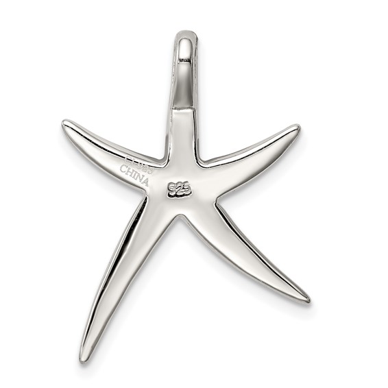 Sterling Silver Rhodium-plated Created Blue Opal Inlay Flat Starfish Slide