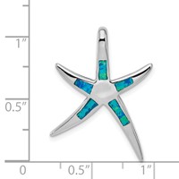Sterling Silver Rhodium-plated Created Blue Opal Inlay Flat Starfish Slide view 3