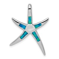 Sterling Silver Rhodium-plated Created Blue Opal Inlay Flat Starfish Slide view 1