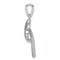 Sterling Silver Rhodium-plated Created Blue Opal Inlay Palm Tree Pendant view 2